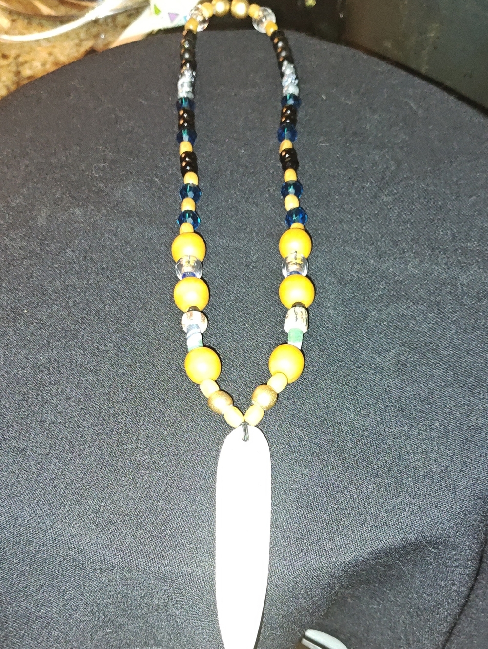 Handmade Spiritual Beaded Yellow and Blue Pendant Necklace - Women Jewelry